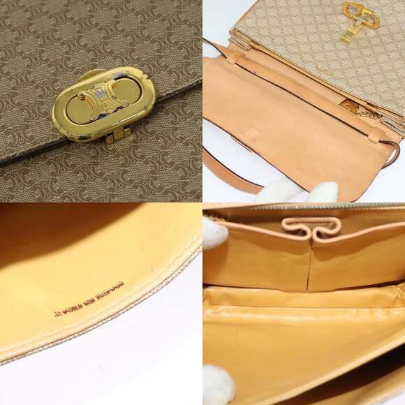 CELINE Macadam Canvas Shoulder Bag Pvc Beige Gold - Picture 11 of 13